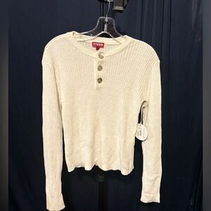 NWT STAUD Artie Henley Rib Knit Sweater Cream Minimalist Quiet Luxury